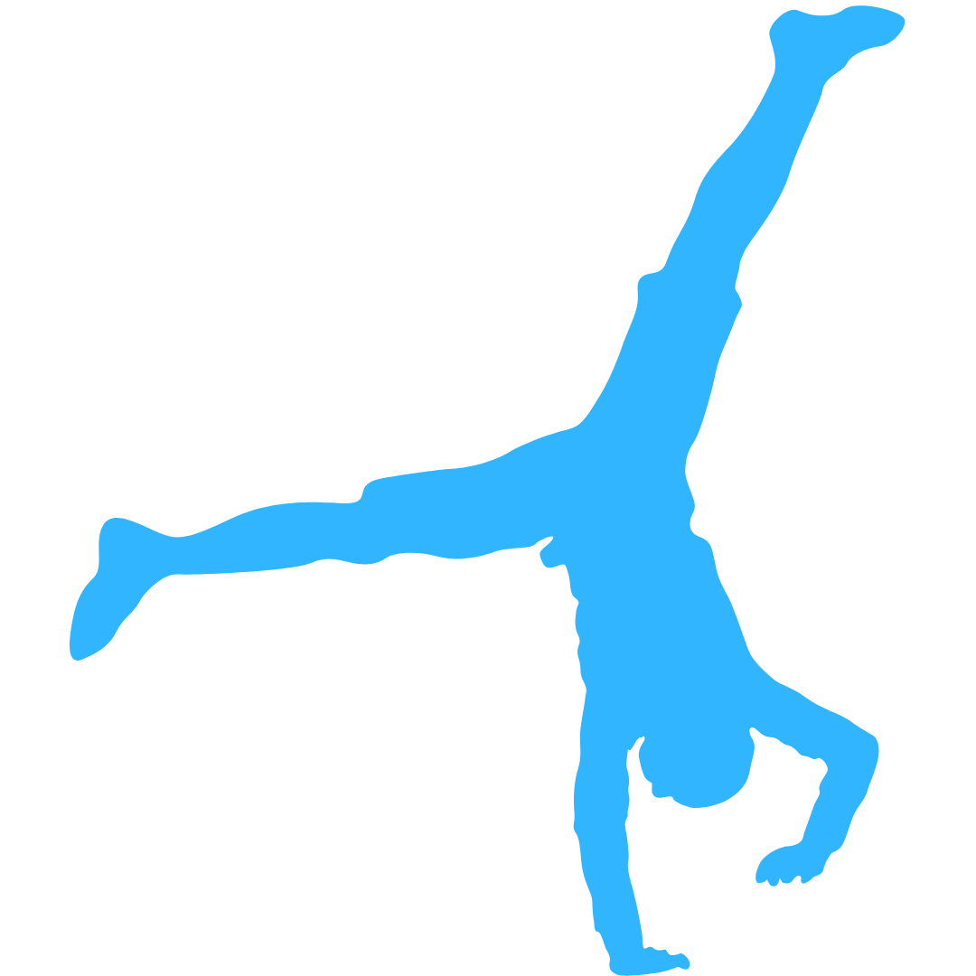 Sky blue gymnast doing cartwheel icon